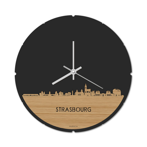 Skyline Klok Rond Strasbourg Bamboe houten cadeau decoratie relatiegeschenk van WoodWideCities