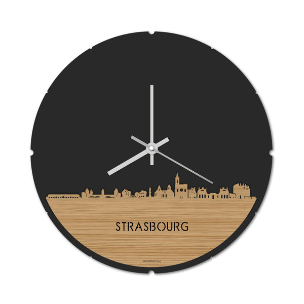 Skyline Klok Rond Strasbourg Bamboe houten cadeau decoratie relatiegeschenk van WoodWideCities