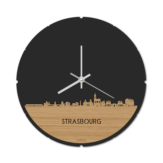 Skyline Klok Rond Strasbourg Bamboe houten cadeau decoratie relatiegeschenk van WoodWideCities