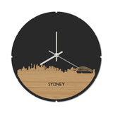 Skyline Klok Rond Sydney Bamboe houten cadeau decoratie relatiegeschenk van WoodWideCities