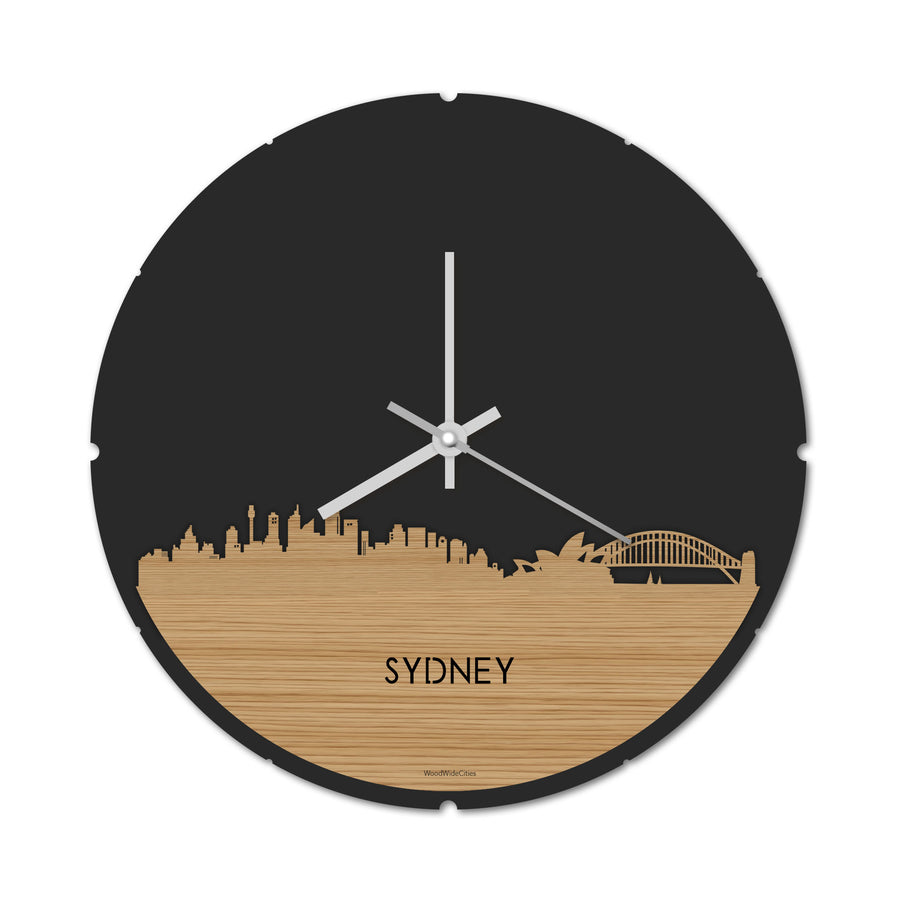 Skyline Klok Rond Sydney Bamboe houten cadeau decoratie relatiegeschenk van WoodWideCities