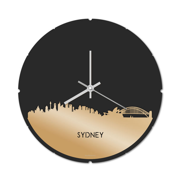 Skyline Klok Rond Sydney Metallic Goud gerecycled kunststof cadeau decoratie relatiegeschenk van WoodWideCities