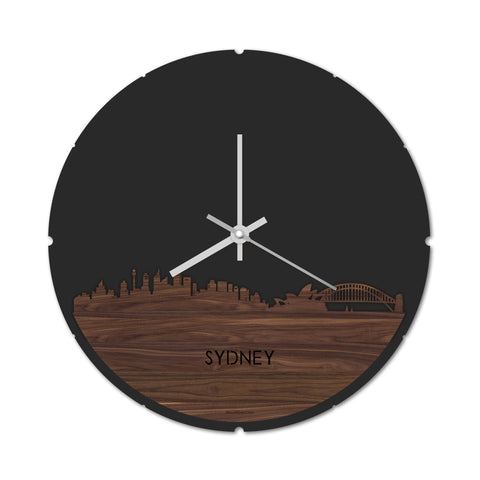 Skyline Klok Rond Sydney Noten houten cadeau decoratie relatiegeschenk van WoodWideCities