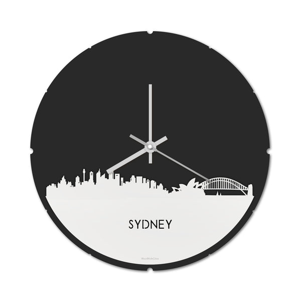 Skyline Klok Rond Sydney Wit glanzend gerecycled kunststof cadeau decoratie relatiegeschenk van WoodWideCities