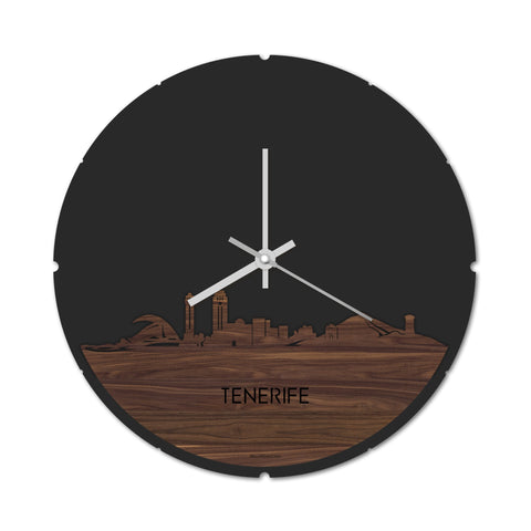 Skyline Klok Rond Tenerife Noten houten cadeau decoratie relatiegeschenk van WoodWideCities