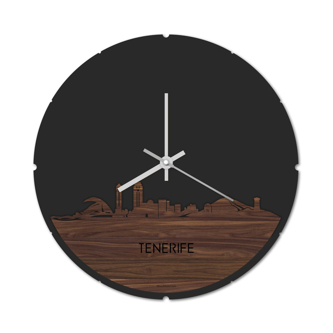 Skyline Klok Rond Tenerife Noten houten cadeau decoratie relatiegeschenk van WoodWideCities