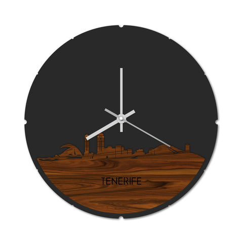 Skyline Klok Rond Tenerife Palissander houten cadeau decoratie relatiegeschenk van WoodWideCities