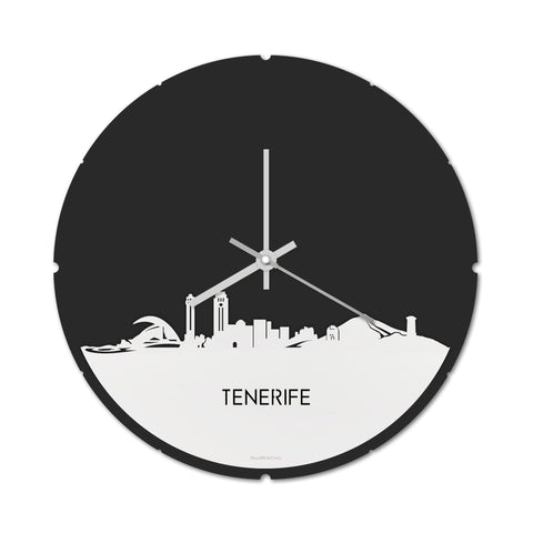 Skyline Klok Rond Tenerife Wit glanzend gerecycled kunststof cadeau decoratie relatiegeschenk van WoodWideCities