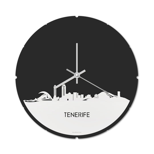 Skyline Klok Rond Tenerife Wit glanzend gerecycled kunststof cadeau decoratie relatiegeschenk van WoodWideCities