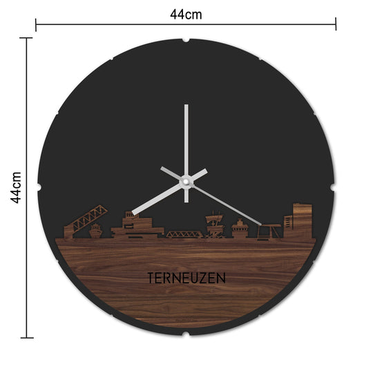 Skyline Klok Rond Terneuzen Bamboe houten cadeau decoratie relatiegeschenk van WoodWideCities