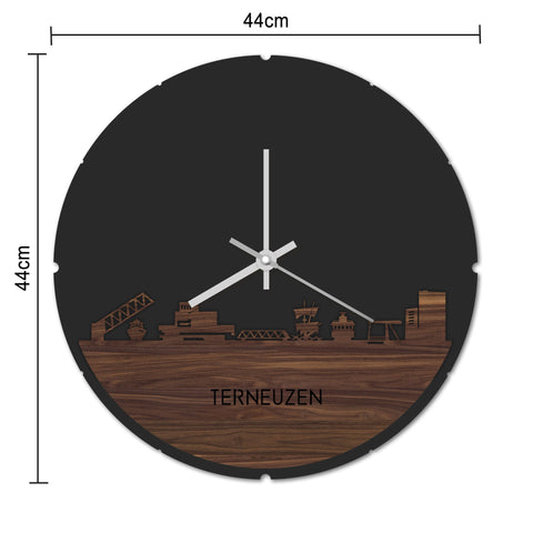 Skyline Klok Rond Terneuzen Palissander houten cadeau decoratie relatiegeschenk van WoodWideCities
