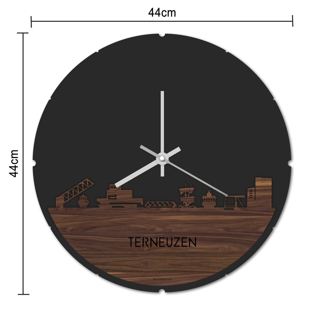 Skyline Klok Rond Terneuzen Wit glanzend gerecycled kunststof cadeau decoratie relatiegeschenk van WoodWideCities