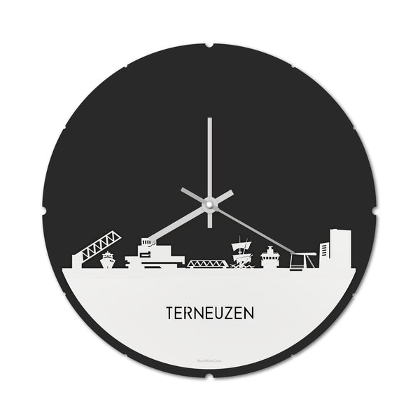 Skyline Klok Rond Terneuzen Wit glanzend gerecycled kunststof cadeau decoratie relatiegeschenk van WoodWideCities