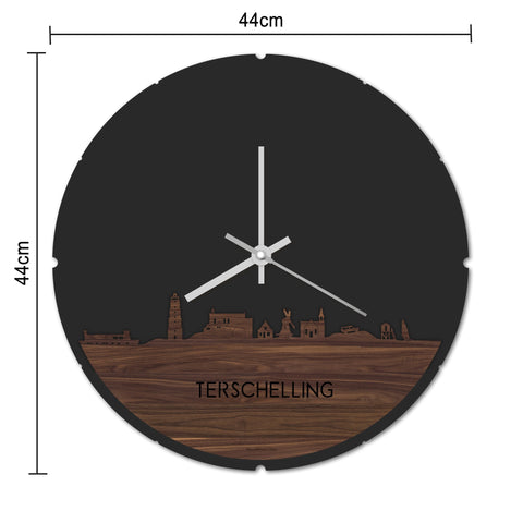 Skyline Klok Rond Terschelling Eiken houten cadeau decoratie relatiegeschenk van WoodWideCities