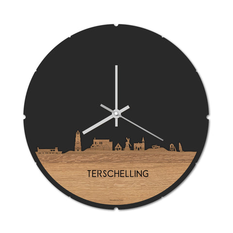 Skyline Klok Rond Terschelling Eiken houten cadeau decoratie relatiegeschenk van WoodWideCities