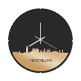 Skyline Klok Rond Terschelling Metallic Goud gerecycled kunststof cadeau decoratie relatiegeschenk van WoodWideCities