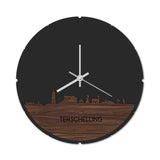 Skyline Klok Rond Terschelling Noten houten cadeau decoratie relatiegeschenk van WoodWideCities