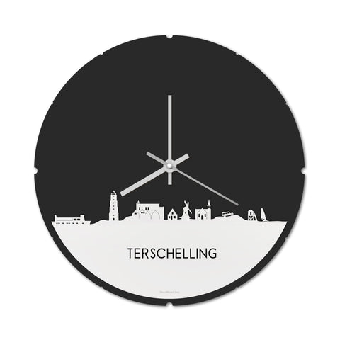 Skyline Klok Rond Terschelling Wit glanzend gerecycled kunststof cadeau decoratie relatiegeschenk van WoodWideCities