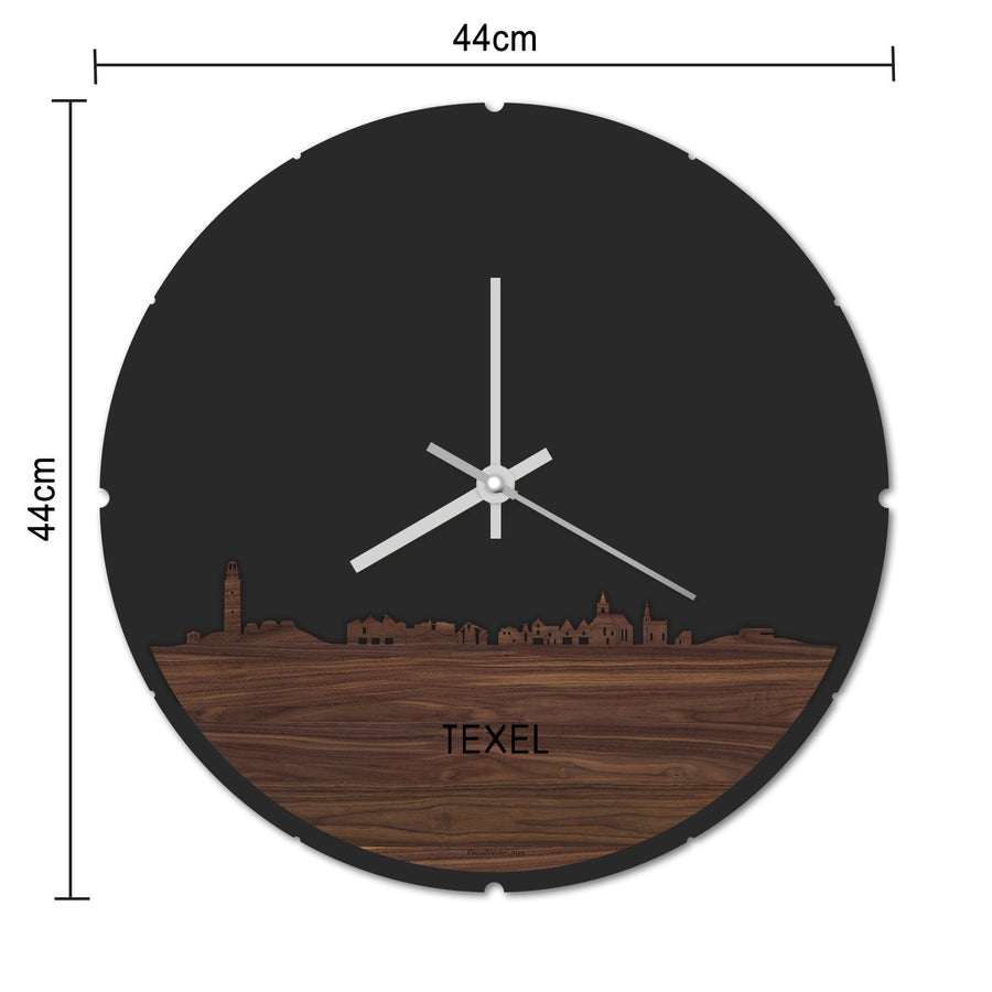 Skyline Klok Rond Texel Eiken Eiken houten cadeau decoratie relatiegeschenk van WoodWideCities