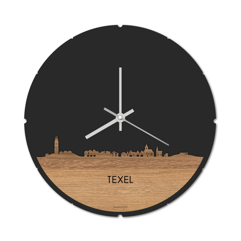 Skyline Klok Rond Texel Eiken Eiken houten cadeau decoratie relatiegeschenk van WoodWideCities