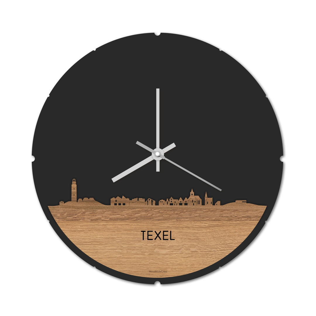 Skyline Klok Rond Texel Eiken Eiken houten cadeau decoratie relatiegeschenk van WoodWideCities