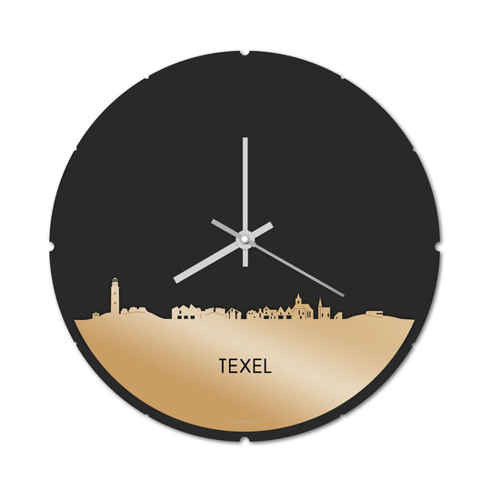 Skyline Klok Rond Texel Metallic Goud gerecycled kunststof cadeau decoratie relatiegeschenk van WoodWideCities
