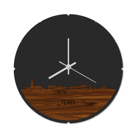 Skyline Klok Rond Texel Palissander Palissander houten cadeau decoratie relatiegeschenk van WoodWideCities