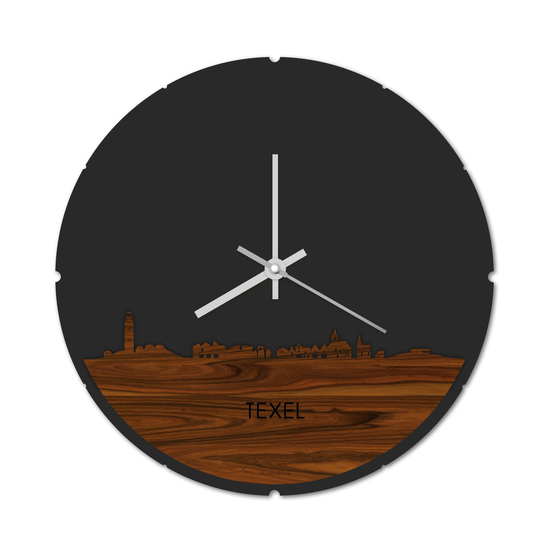 Skyline Klok Rond Texel Palissander Palissander houten cadeau decoratie relatiegeschenk van WoodWideCities