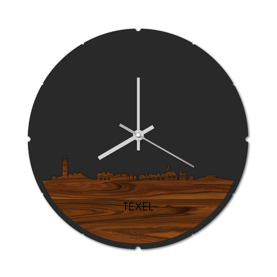 Skyline Klok Rond Texel Palissander Palissander houten cadeau decoratie relatiegeschenk van WoodWideCities