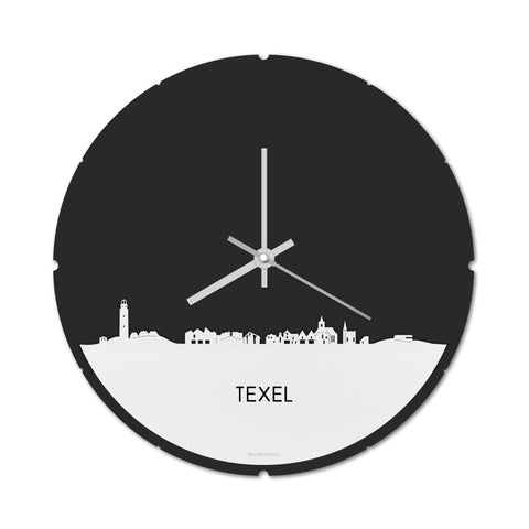 Skyline Klok Rond Texel Wit glanzend gerecycled kunststof cadeau decoratie relatiegeschenk van WoodWideCities