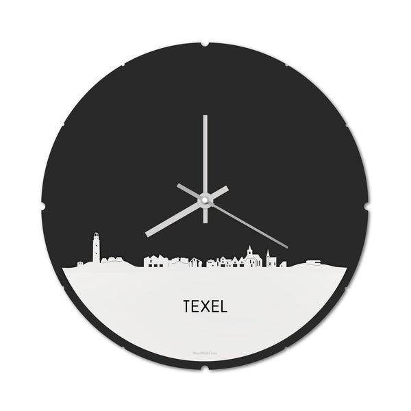 Skyline Klok Rond Texel Wit glanzend gerecycled kunststof cadeau decoratie relatiegeschenk van WoodWideCities