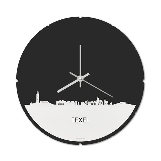 Skyline Klok Rond Texel Wit glanzend gerecycled kunststof cadeau decoratie relatiegeschenk van WoodWideCities