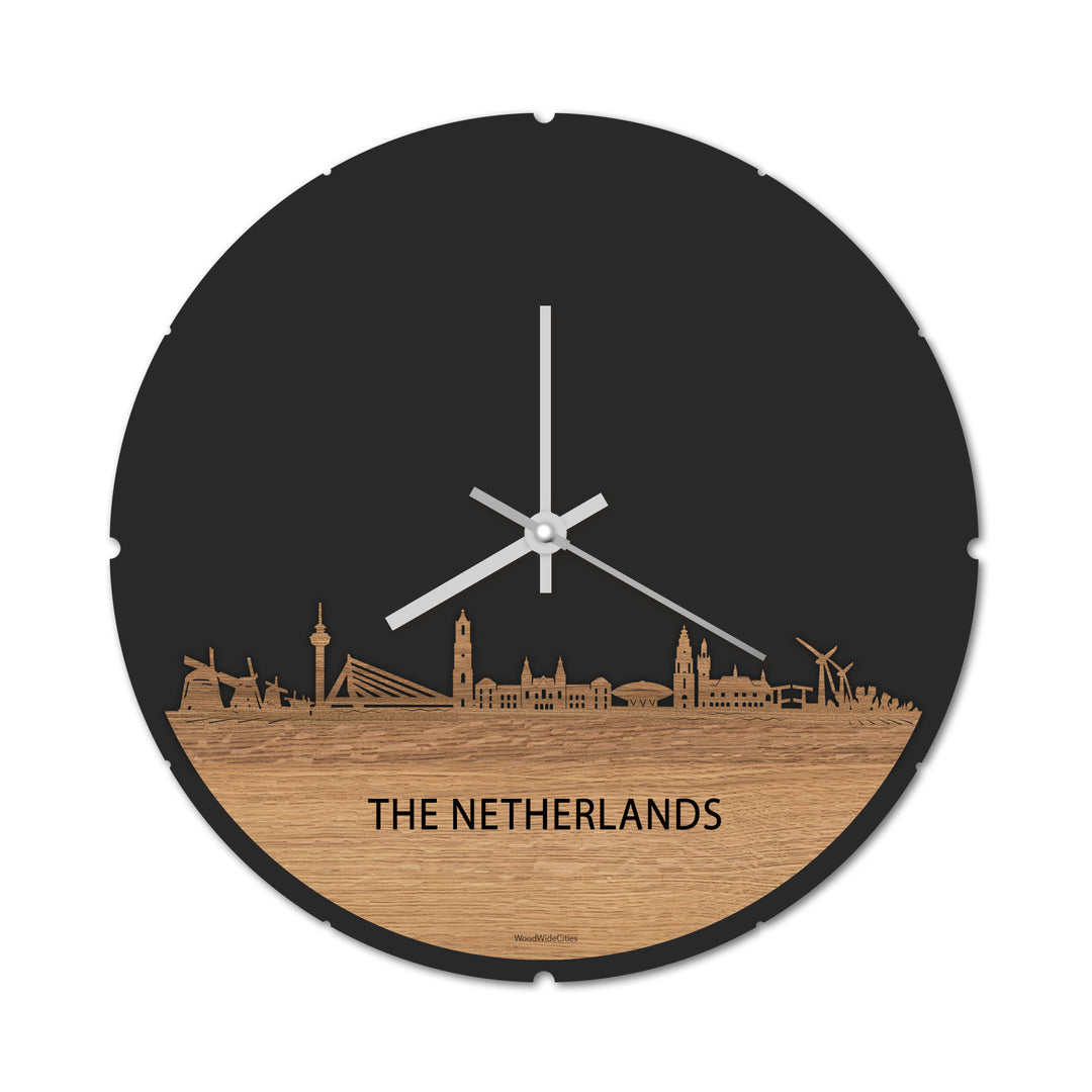 Skyline Klok The Netherlands Eiken houten cadeau decoratie relatiegeschenk van WoodWideCities