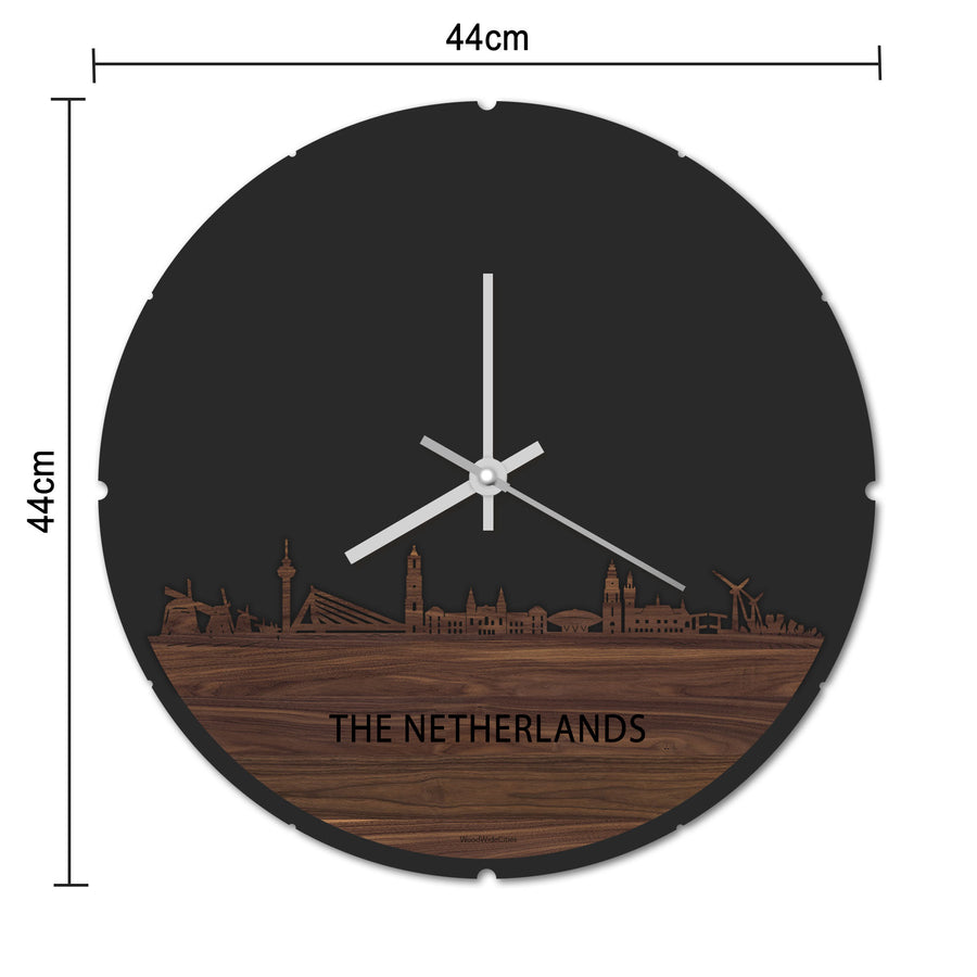 Skyline Klok Rond The Netherlands Palissander houten cadeau decoratie relatiegeschenk van WoodWideCities