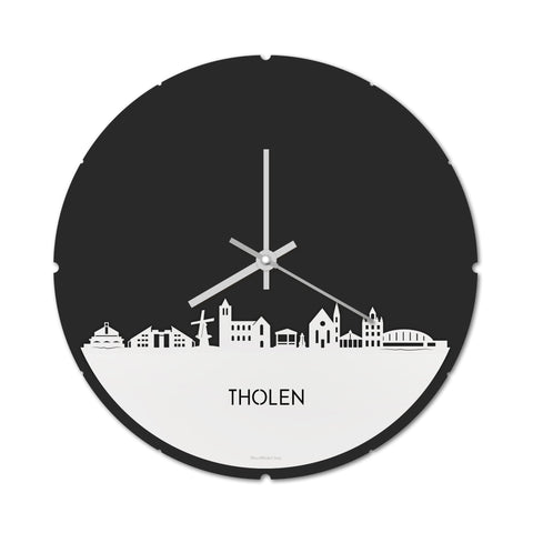 Skyline Klok Rond Tholen Wit glanzend gerecycled kunststof cadeau decoratie relatiegeschenk van WoodWideCities
