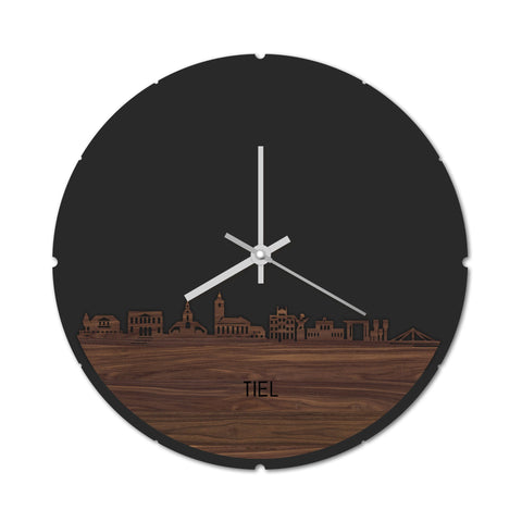 Skyline Klok Rond Tiel Noten houten cadeau decoratie relatiegeschenk van WoodWideCities
