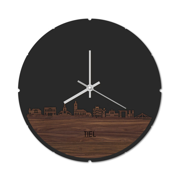 Skyline Klok Rond Tiel Noten houten cadeau decoratie relatiegeschenk van WoodWideCities