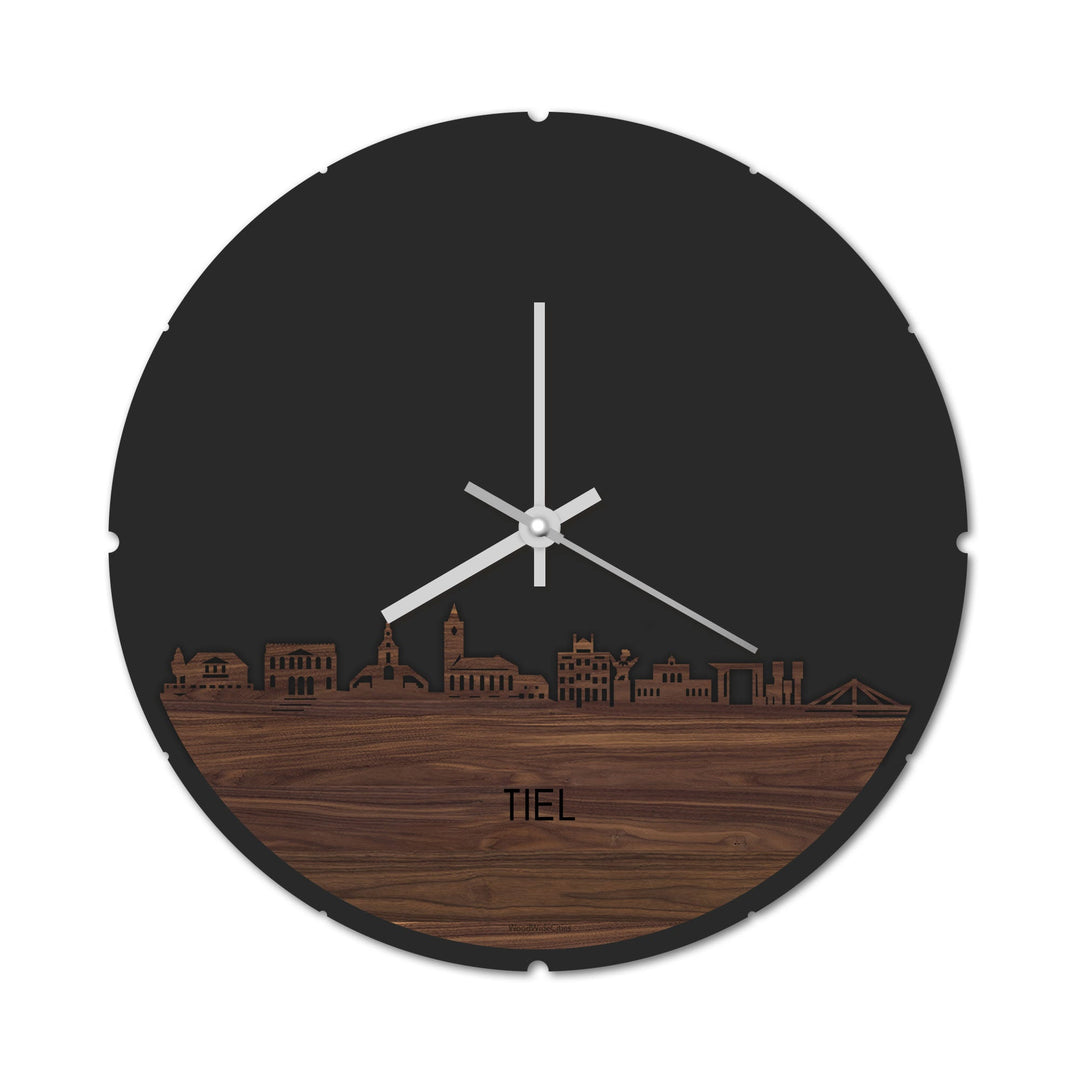 Skyline Klok Rond Tiel Noten houten cadeau decoratie relatiegeschenk van WoodWideCities