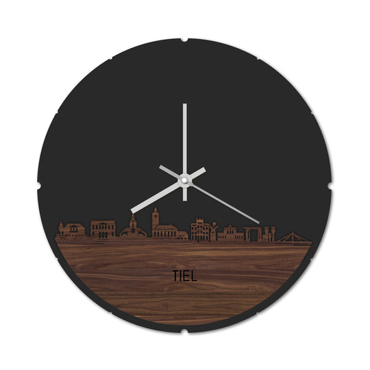 Skyline Klok Rond Tiel Noten houten cadeau decoratie relatiegeschenk van WoodWideCities