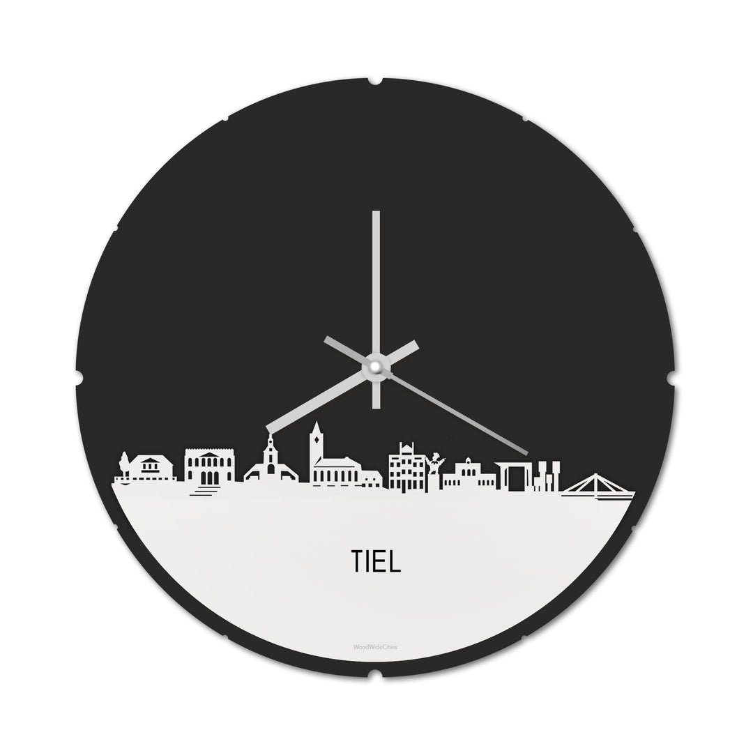 Skyline Klok Rond Tiel Wit glanzend gerecycled kunststof cadeau decoratie relatiegeschenk van WoodWideCities