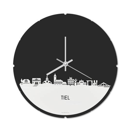 Skyline Klok Rond Tiel Wit glanzend gerecycled kunststof cadeau decoratie relatiegeschenk van WoodWideCities