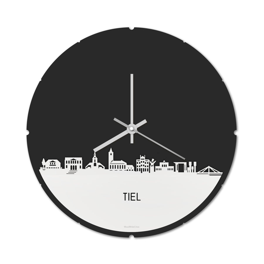 Skyline Klok Rond Tiel Wit glanzend gerecycled kunststof cadeau decoratie relatiegeschenk van WoodWideCities