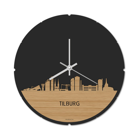 Skyline Klok Rond Tilburg Bamboe houten cadeau decoratie relatiegeschenk van WoodWideCities