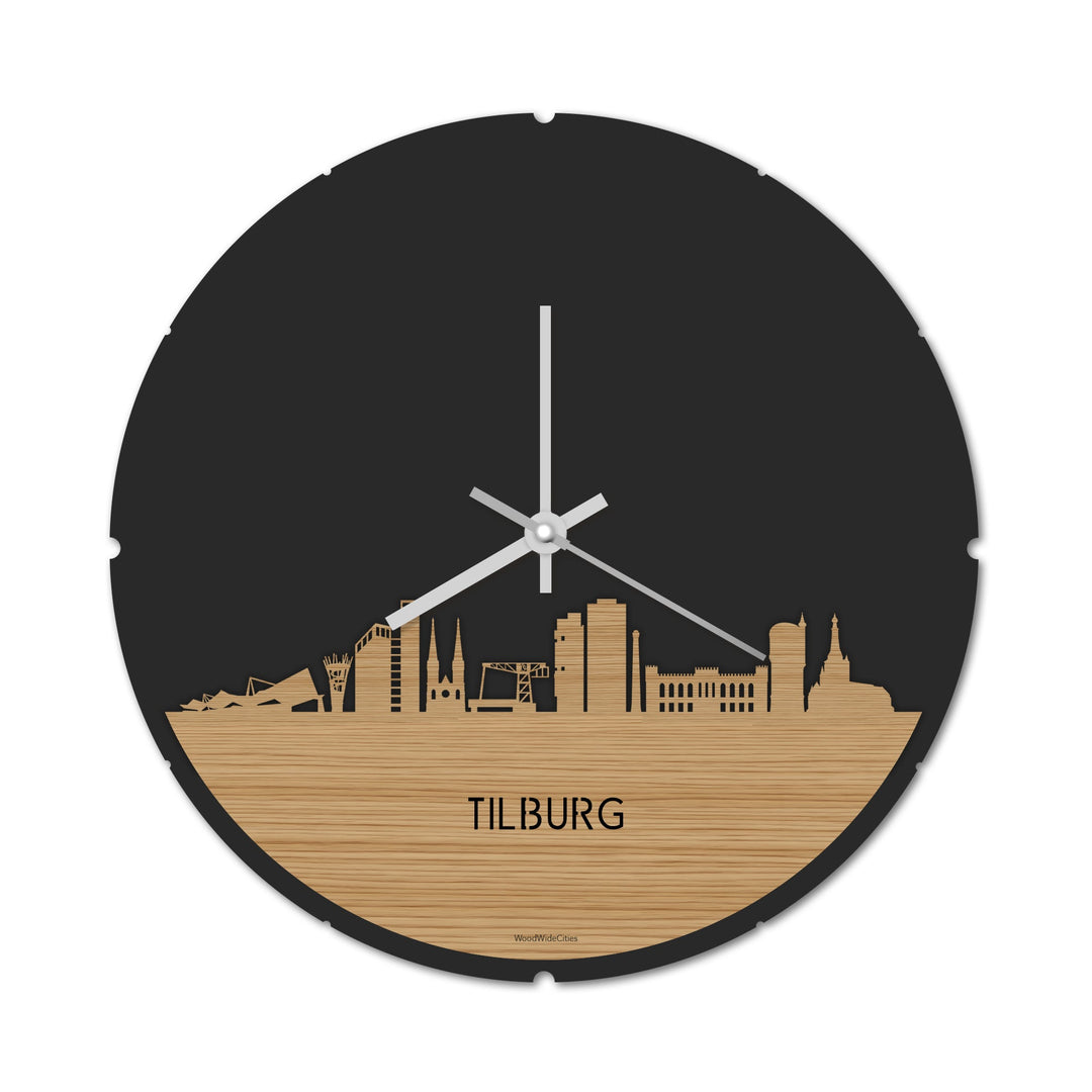 Skyline Klok Rond Tilburg Bamboe houten cadeau decoratie relatiegeschenk van WoodWideCities