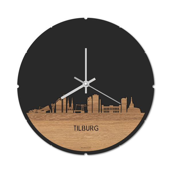 Skyline Klok Rond Tilburg Eiken Eiken houten cadeau decoratie relatiegeschenk van WoodWideCities