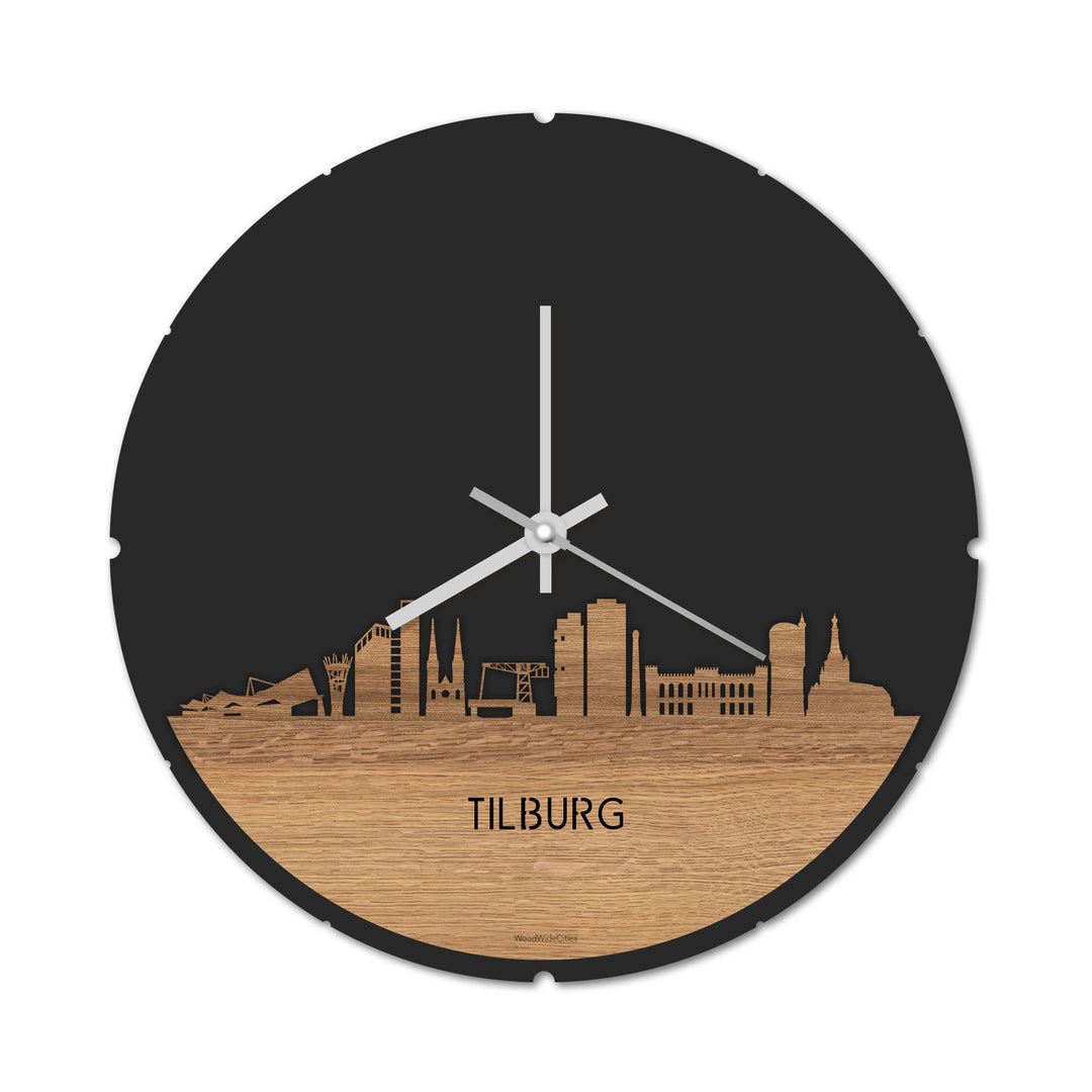 Skyline Klok Rond Tilburg Eiken Eiken houten cadeau decoratie relatiegeschenk van WoodWideCities