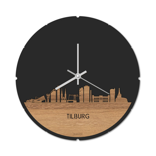 Skyline Klok Rond Tilburg Eiken Eiken houten cadeau decoratie relatiegeschenk van WoodWideCities