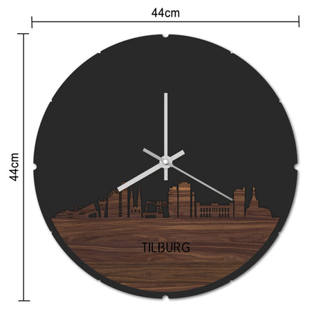 Skyline Klok Rond Tilburg Noten houten cadeau decoratie relatiegeschenk van WoodWideCities