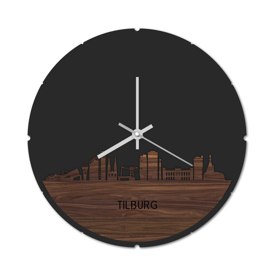 Skyline Klok Rond Tilburg Noten Noten houten cadeau decoratie relatiegeschenk van WoodWideCities
