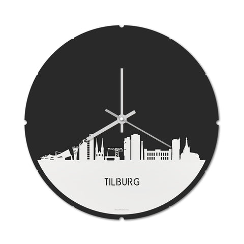 Skyline Klok Rond Tilburg Wit glanzend gerecycled kunststof cadeau decoratie relatiegeschenk van WoodWideCities